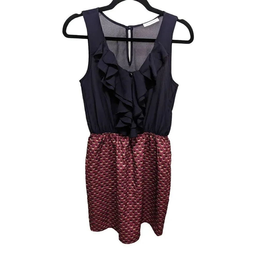 Peppermint Dress Blue Top Printed Skirt Knee Length Sleeveless Dress with Pocket